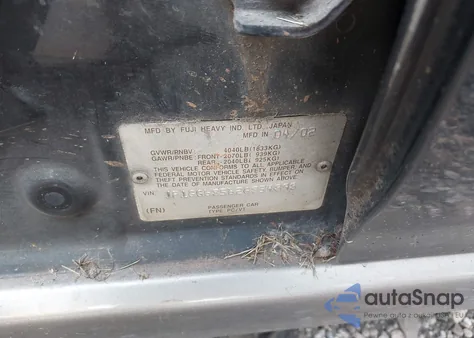 2002 Subaru Impreza Outback Sport z USA, uszkodzony, nr VIN JF1GG68562G834898